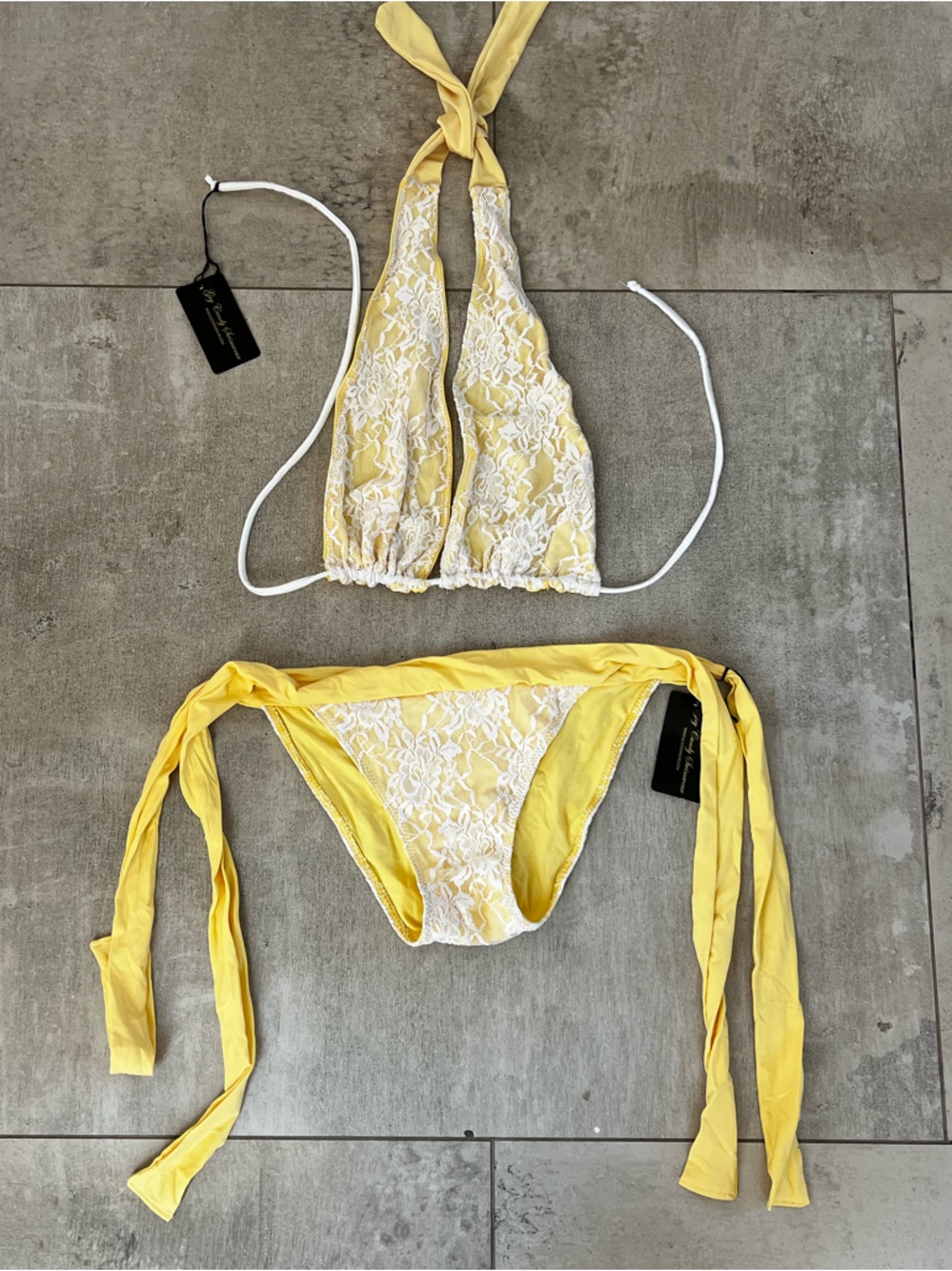 Yellow Lace Tie-Back Bikini Set